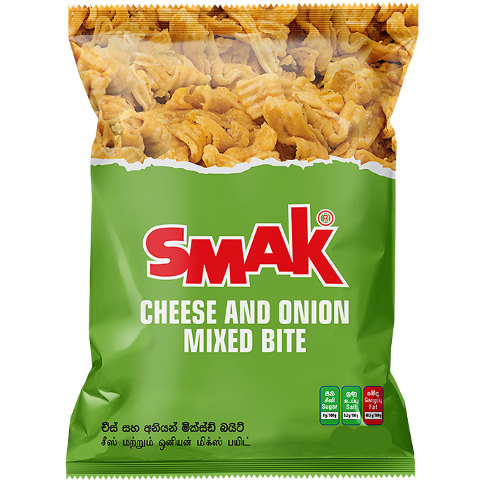 SMAK Cheese & Onion Mixed Bite 150g pack – crunchy Sri Lankan cheese & onion flavored snack
