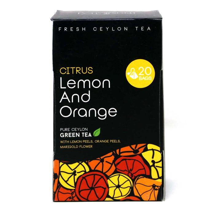 Prime Tea Ceylon Citrus Lemon and Orange 20 Pyramid Bags | Pure Ceylon Green Tea with Lemon Peels, Orange Peels and Marigold Flower