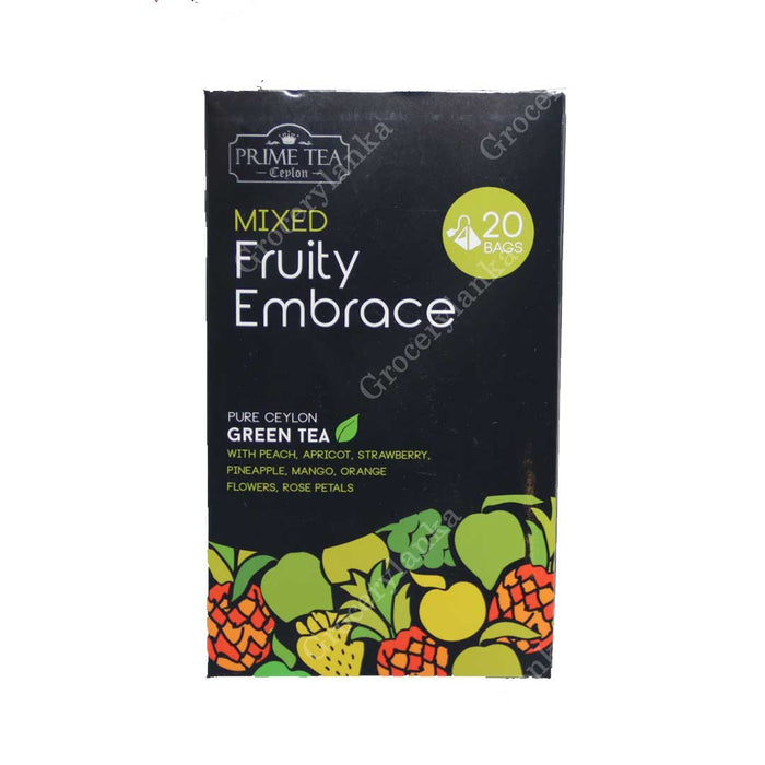 Prime Tea Ceylon Fruity Embrace 20 Pyramid Bags | Pure Ceylon Green Tea with Peach, Apricot, Strawberry, Pineapple, Mango, Orange Flower and Rose Petals