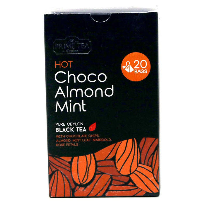 Prime Tea Ceylon Hot Choco Almond Mint 20 Pyramid Bags | Pure Ceylon Tea wit Chocolate Chips, Almond, Mint Leaf. Marigold, Rose Petals