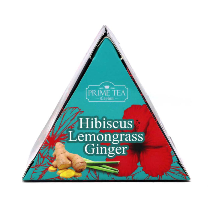 Prime Tea Ceylon Tropical Hibiscus Lemongrass Ginger 10 Pyramid Bags | Pure Ceylon Black Tea with Lemon Grass, Hibiscus, Ginger and Cornflower