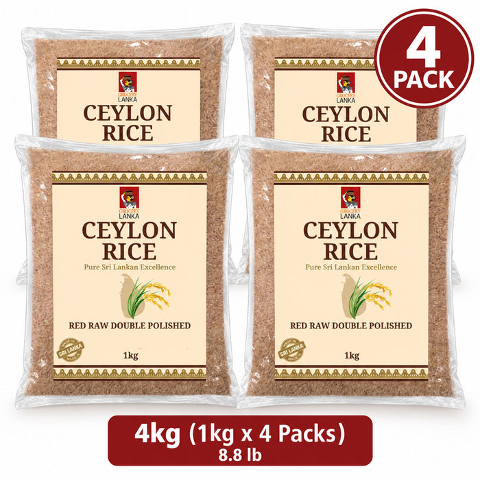 Ceylon Rice Red Raw Double Polished Rice – Rosa Kekulu 4kg (1kg x 4 Packs) (8.8 lb) | Grocerylanka