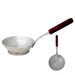 Metal ladle with a red handle on a white background