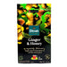Dilmah Ginger & Honey tea packaging with ginger and honeycomb design on a green background