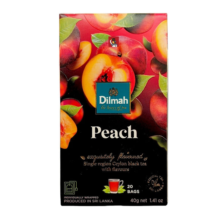 Dilmah Peach Ceylon Black Tea 30g (1.1 oz) – 20 Individually Foil Wrapped Tea Bags