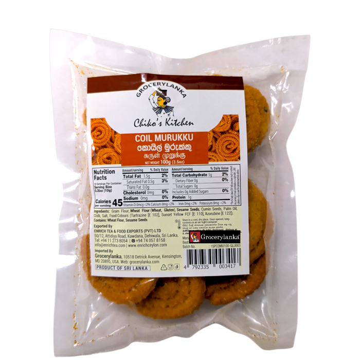 Chiko's Kitchen Coil Murukku 100g (3.5 oz) – Sri Lankan Traditional Crunchy Snack