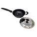 Black frying pan with a silver lid on a white background