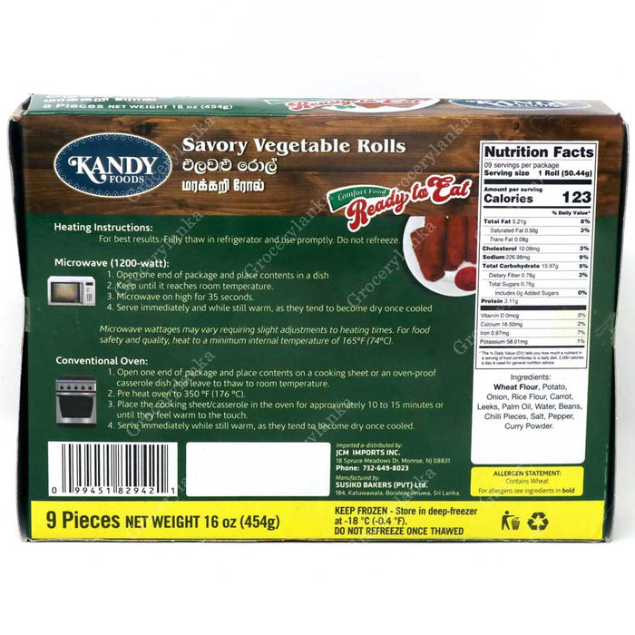 Kandy Foods Savory Vegetable Rolls 454g (9 Pieces) - Frozen (In-Store Pickup Only / Please order a separate Frozen Shipping Kit in order to ship this item*)