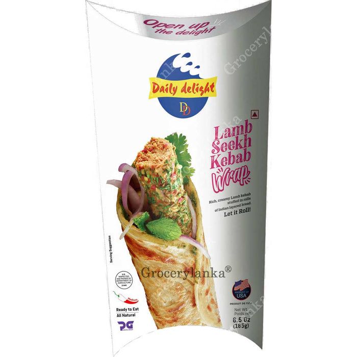 Daily Delight Lamb Seekh Kebab Wrap 6.5oz Frozen (In-Store Pickup Only / Please order a separate Frozen Shipping Kit in order to ship this item*)
