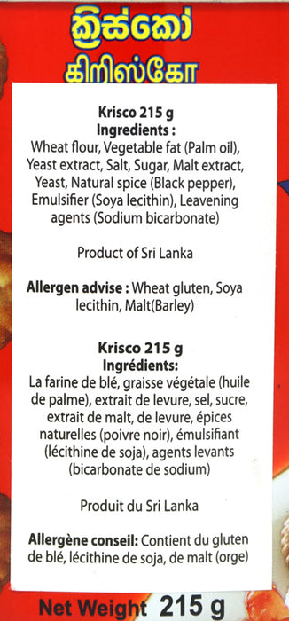 Maliban Krisco 215g Ingredients 