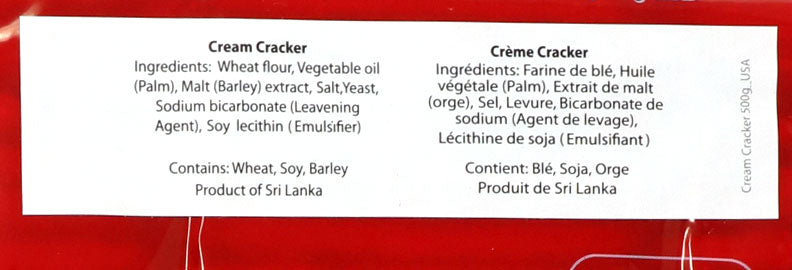 Maliban Smart Cream Cracker (Large Pack) 500g Ingredients