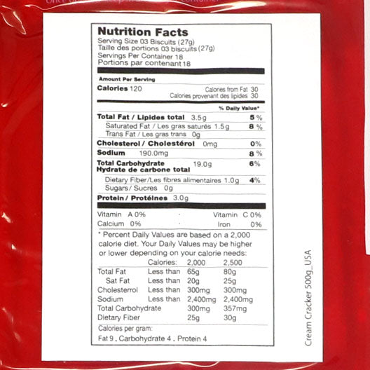 Maliban Smart Cream Cracker (Large Pack) 500g Nutrition 