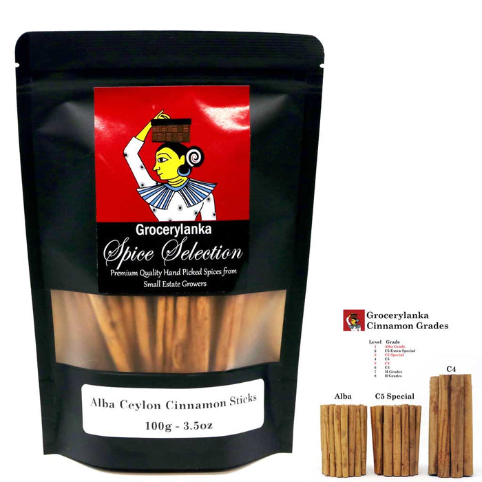 Premium Alba Ceylon Cinnamon Sticks 3.5" 100g