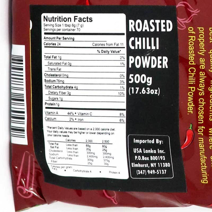 Wijaya Roasted Chilli Powder 500g Nutrition Facts